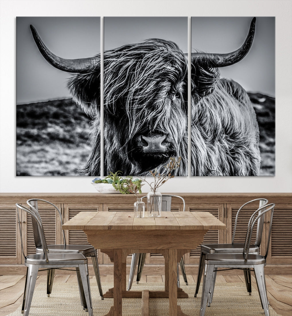 Black and White Extra Large Cow Wall Art Canvas Print Highland Cattle Canvas Art