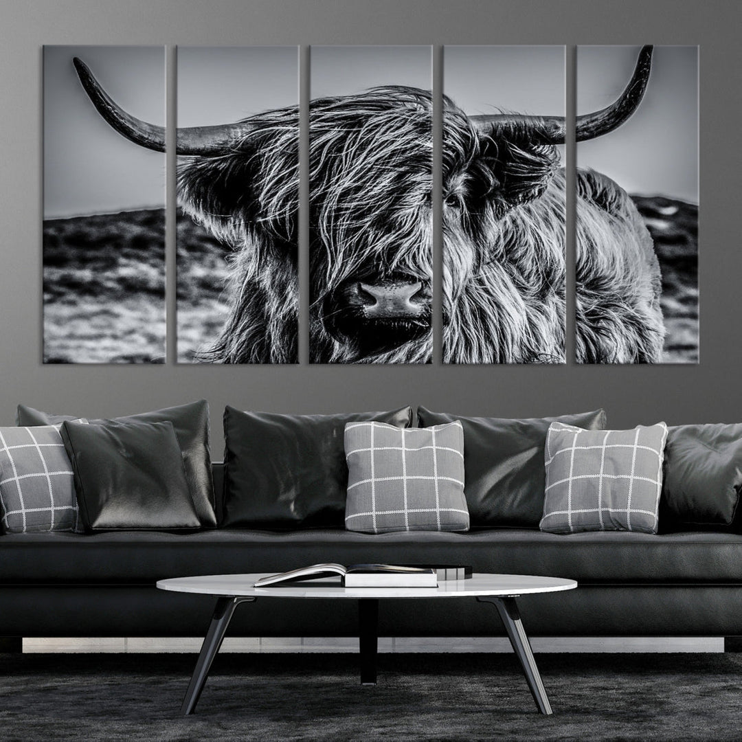 Black and White Extra Large Cow Wall Art Canvas Print Highland Cattle Canvas Art