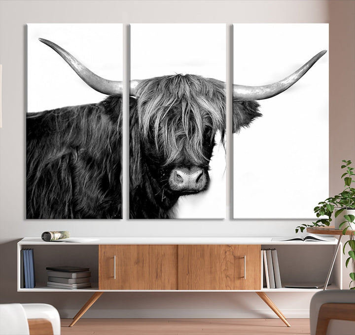 Black and White Highland Cow Multi Panel Wall Art Canvas Print Cow Print Animal Canvas Art Farmhouse Decor Living Room Art