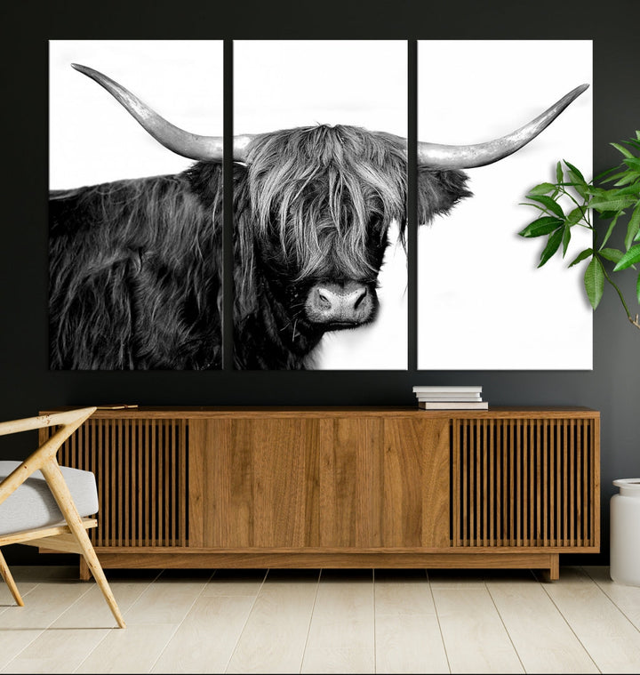 Black and White Highland Cow Multi Panel Wall Art Canvas Print Cow Print Animal Canvas Art Farmhouse Decor Living Room Art