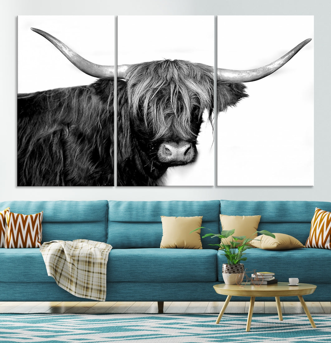 Black and White Highland Cow Multi Panel Wall Art Canvas Print Cow Print Animal Canvas Art Farmhouse Decor Living Room Art