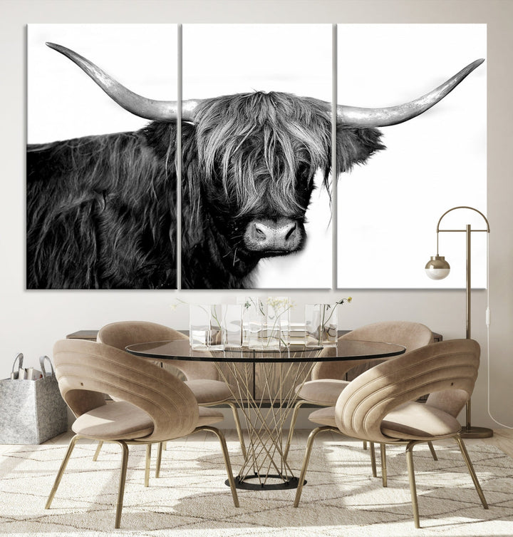 Black and White Highland Cow Multi Panel Wall Art Canvas Print Cow Print Animal Canvas Art Farmhouse Decor Living Room Art