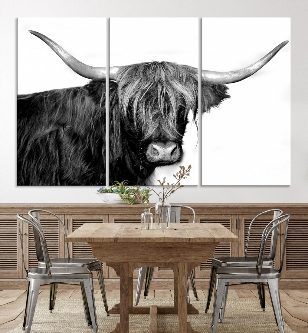 Black and White Highland Cow Multi Panel Wall Art Canvas Print Cow Print Animal Canvas Art Farmhouse Decor Living Room Art