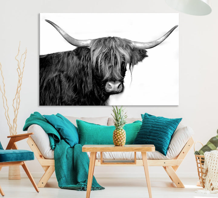 Black and White Highland Cow Multi Panel Wall Art Canvas Print Cow Print Animal Canvas Art Farmhouse Decor Living Room Art