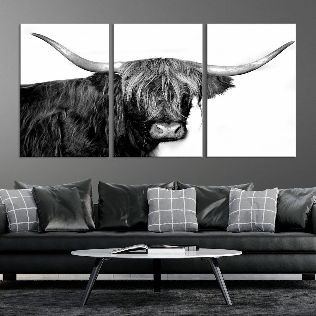 Black and White Highland Cow Multi Panel Wall Art Canvas Print Cow Print Animal Canvas Art Farmhouse Decor Living Room Art