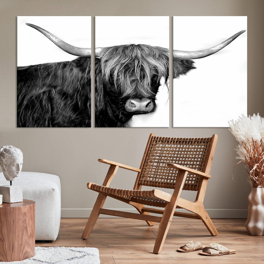 Black and White Highland Cow Multi Panel Wall Art Canvas Print Cow Print Animal Canvas Art Farmhouse Decor Living Room Art