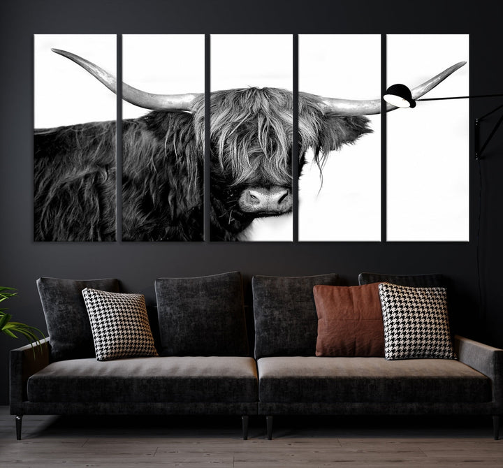 Black and White Highland Cow Multi Panel Wall Art Canvas Print Cow Print Animal Canvas Art Farmhouse Decor Living Room Art