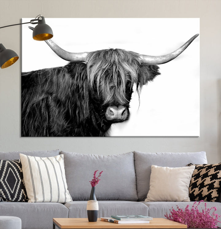 Black and White Highland Cow Multi Panel Wall Art Canvas Print Cow Print Animal Canvas Art Farmhouse Decor Living Room Art