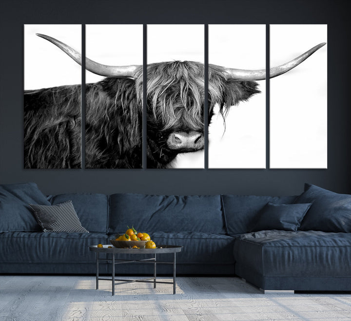 Black and White Highland Cow Multi Panel Wall Art Canvas Print Cow Print Animal Canvas Art Farmhouse Decor Living Room Art