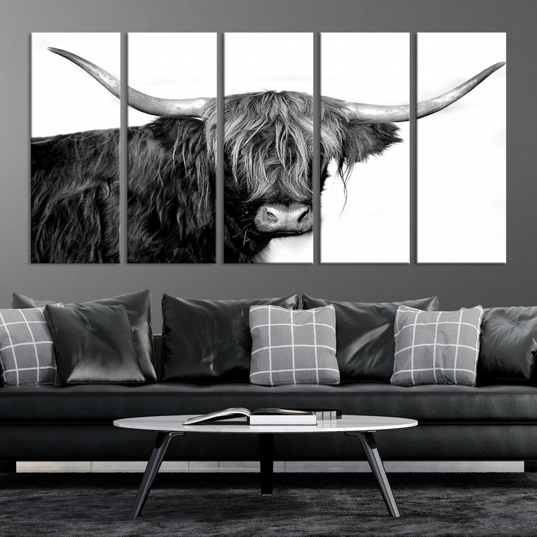 Black and White Highland Cow Multi Panel Wall Art Canvas Print Cow Print Animal Canvas Art Farmhouse Decor Living Room Art