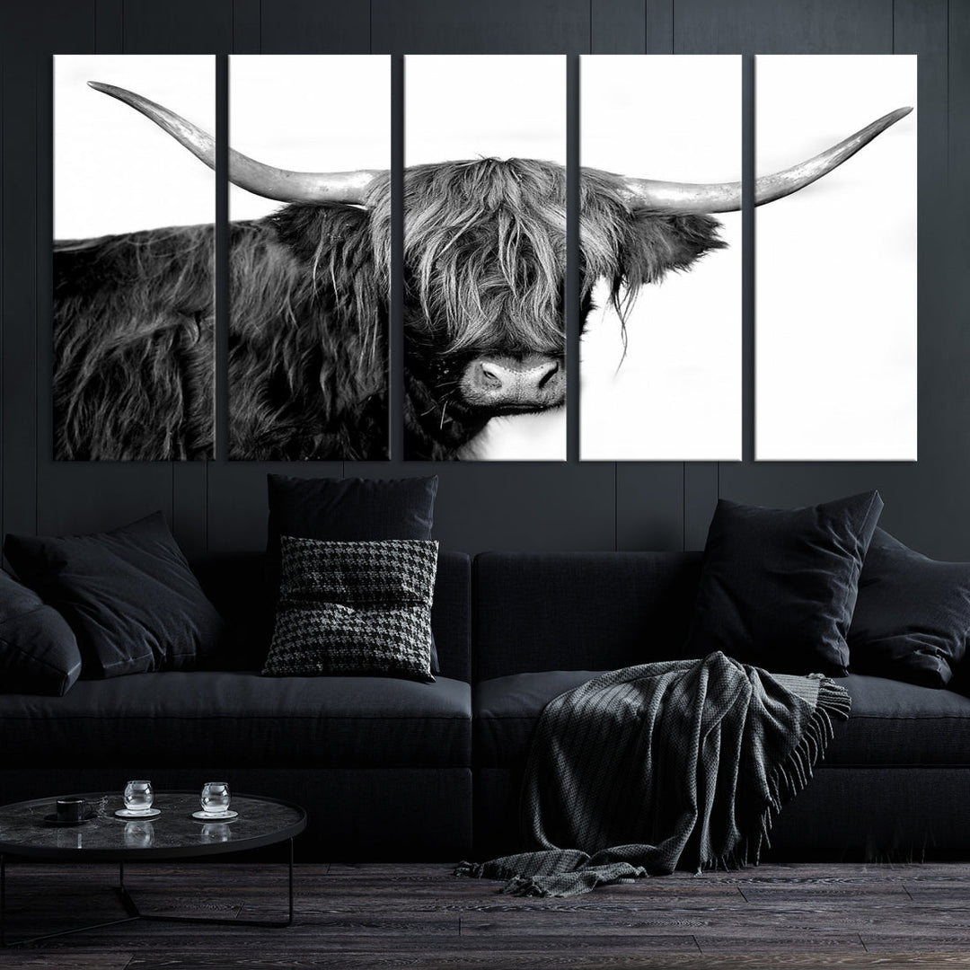 Black and White Highland Cow Multi Panel Wall Art Canvas Print Cow Print Animal Canvas Art Farmhouse Decor Living Room Art