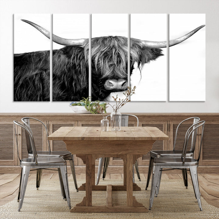 Black and White Highland Cow Multi Panel Wall Art Canvas Print Cow Print Animal Canvas Art Farmhouse Decor Living Room Art