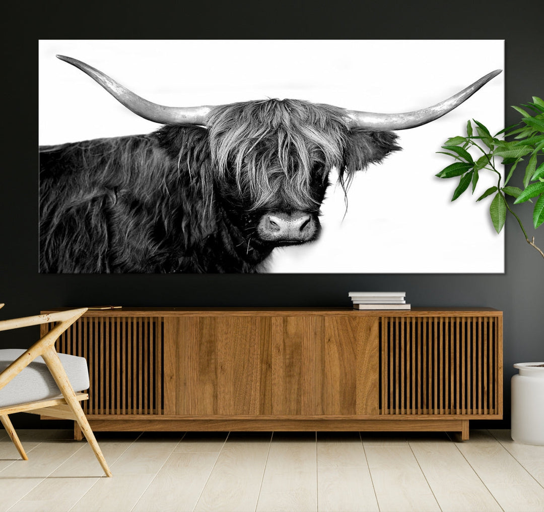 Black and White Highland Cow Multi Panel Wall Art Canvas Print Cow Print Animal Canvas Art Farmhouse Decor Living Room Art