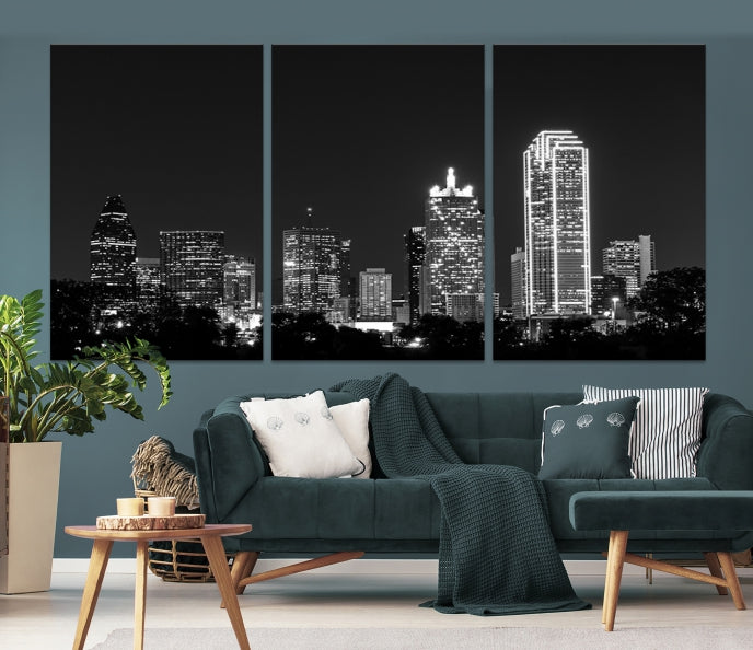 Black and White Large Dallas Skyline Wall Art Cityscape Canvas Print