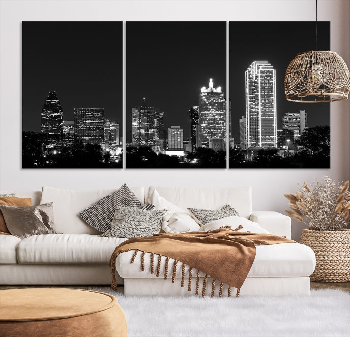 Black and White Large Dallas Skyline Wall Art Cityscape Canvas Print