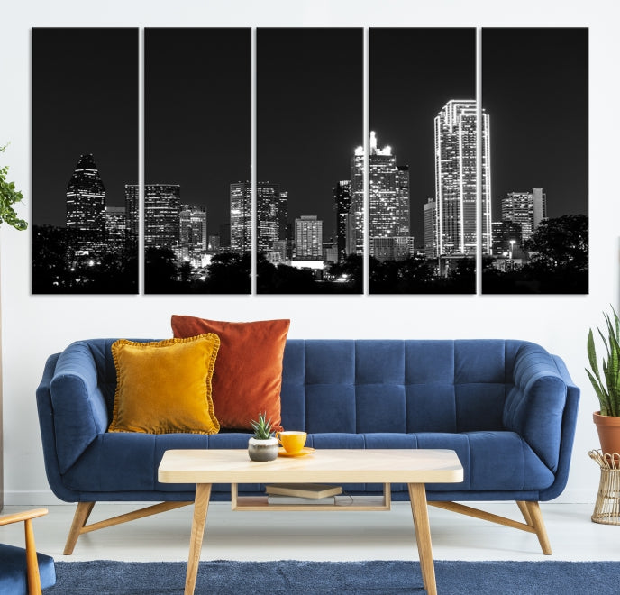 Black and White Large Dallas Skyline Wall Art Cityscape Canvas Print