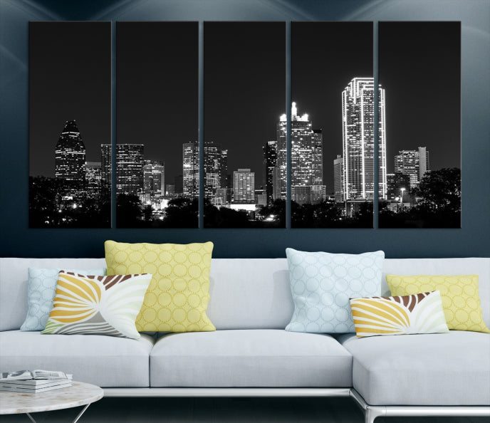 Black and White Large Dallas Skyline Wall Art Cityscape Canvas Print