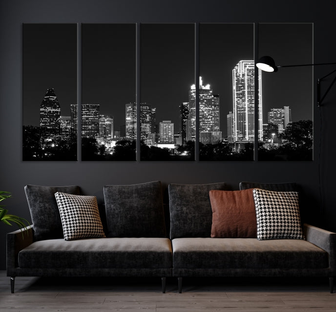 Black and White Large Dallas Skyline Wall Art Cityscape Canvas Print