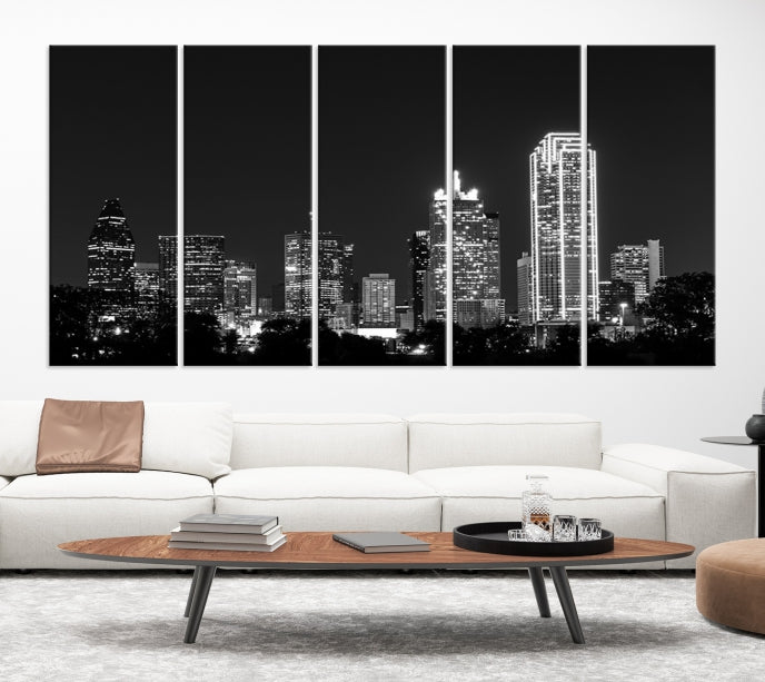 Black and White Large Dallas Skyline Wall Art Cityscape Canvas Print