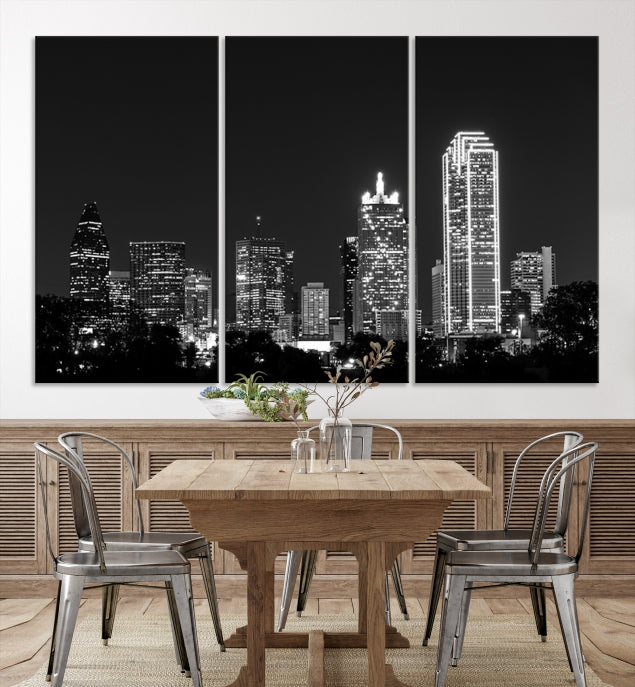 Black and White Large Dallas Skyline Wall Art Cityscape Canvas Print