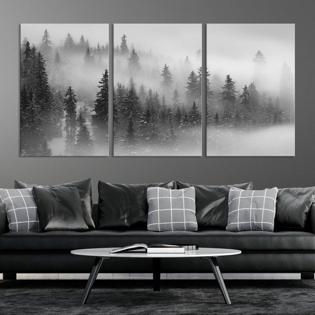 Bring the Serene Beauty of a Misty Foggy Forest with Clouds to Your Home with Our Nature Wall Art Canvas Print