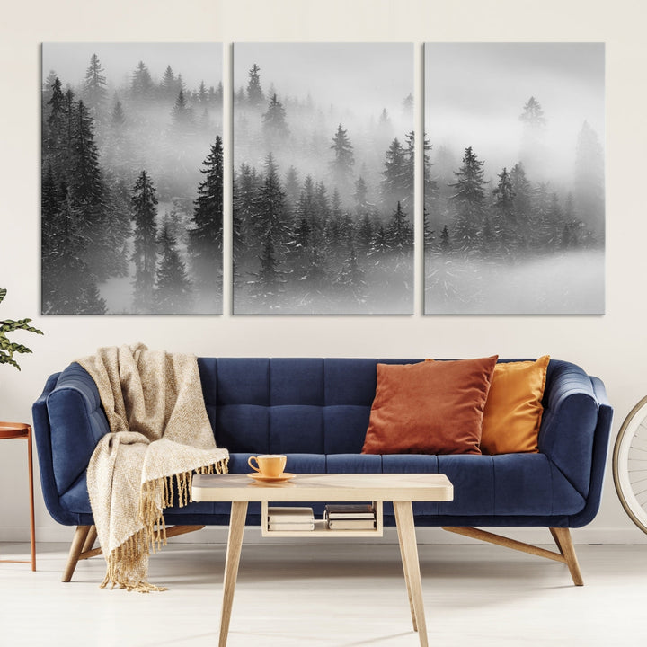 Bring the Serene Beauty of a Misty Foggy Forest with Clouds to Your Home with Our Nature Wall Art Canvas Print