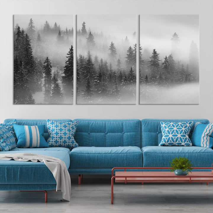 Bring the Serene Beauty of a Misty Foggy Forest with Clouds to Your Home with Our Nature Wall Art Canvas Print