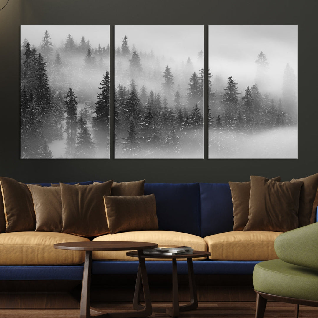 Bring the Serene Beauty of a Misty Foggy Forest with Clouds to Your Home with Our Nature Wall Art Canvas Print