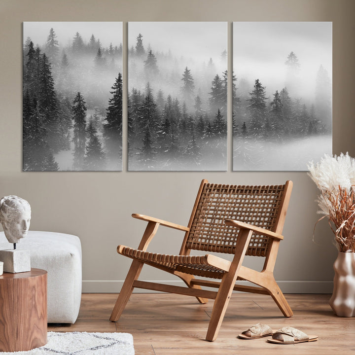 Bring the Serene Beauty of a Misty Foggy Forest with Clouds to Your Home with Our Nature Wall Art Canvas Print