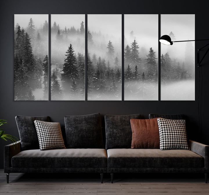 Bring the Serene Beauty of a Misty Foggy Forest with Clouds to Your Home with Our Nature Wall Art Canvas Print