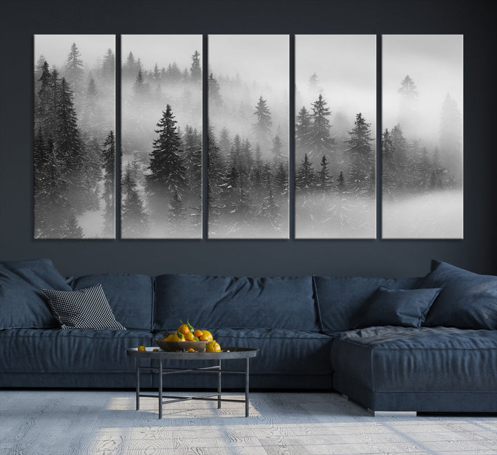 Bring the Serene Beauty of a Misty Foggy Forest with Clouds to Your Home with Our Nature Wall Art Canvas Print