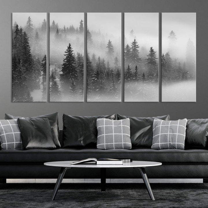 Bring the Serene Beauty of a Misty Foggy Forest with Clouds to Your Home with Our Nature Wall Art Canvas Print