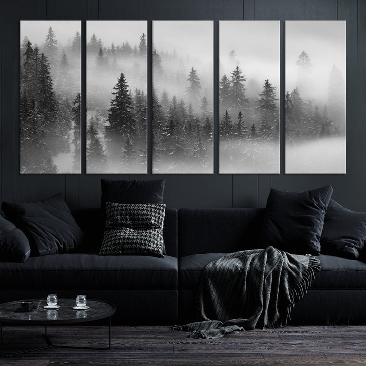 Bring the Serene Beauty of a Misty Foggy Forest with Clouds to Your Home with Our Nature Wall Art Canvas Print