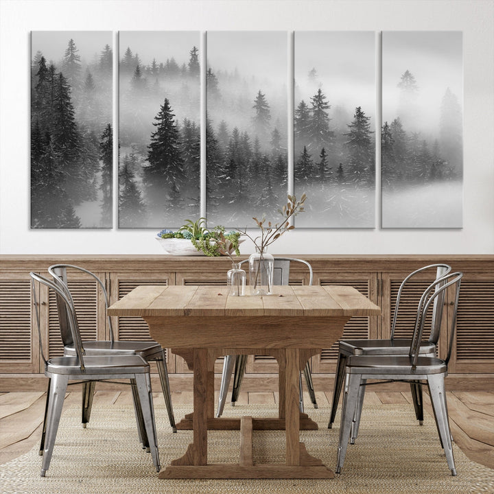 Bring the Serene Beauty of a Misty Foggy Forest with Clouds to Your Home with Our Nature Wall Art Canvas Print