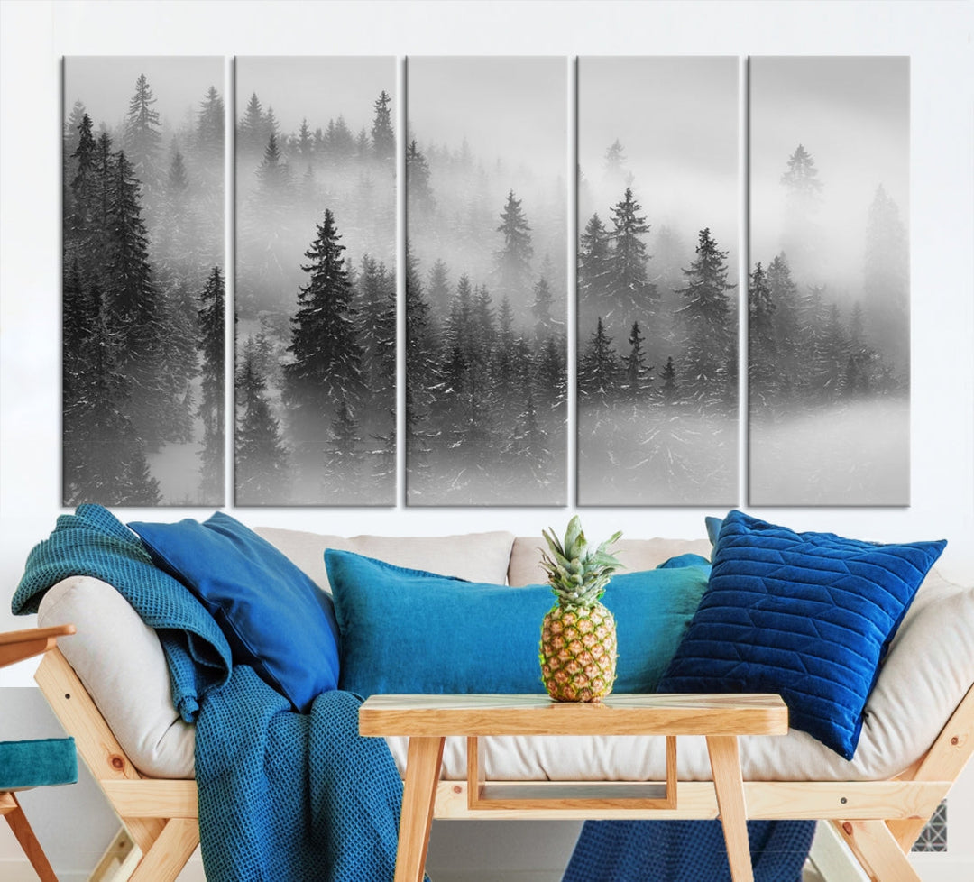 Bring the Serene Beauty of a Misty Foggy Forest with Clouds to Your Home with Our Nature Wall Art Canvas Print