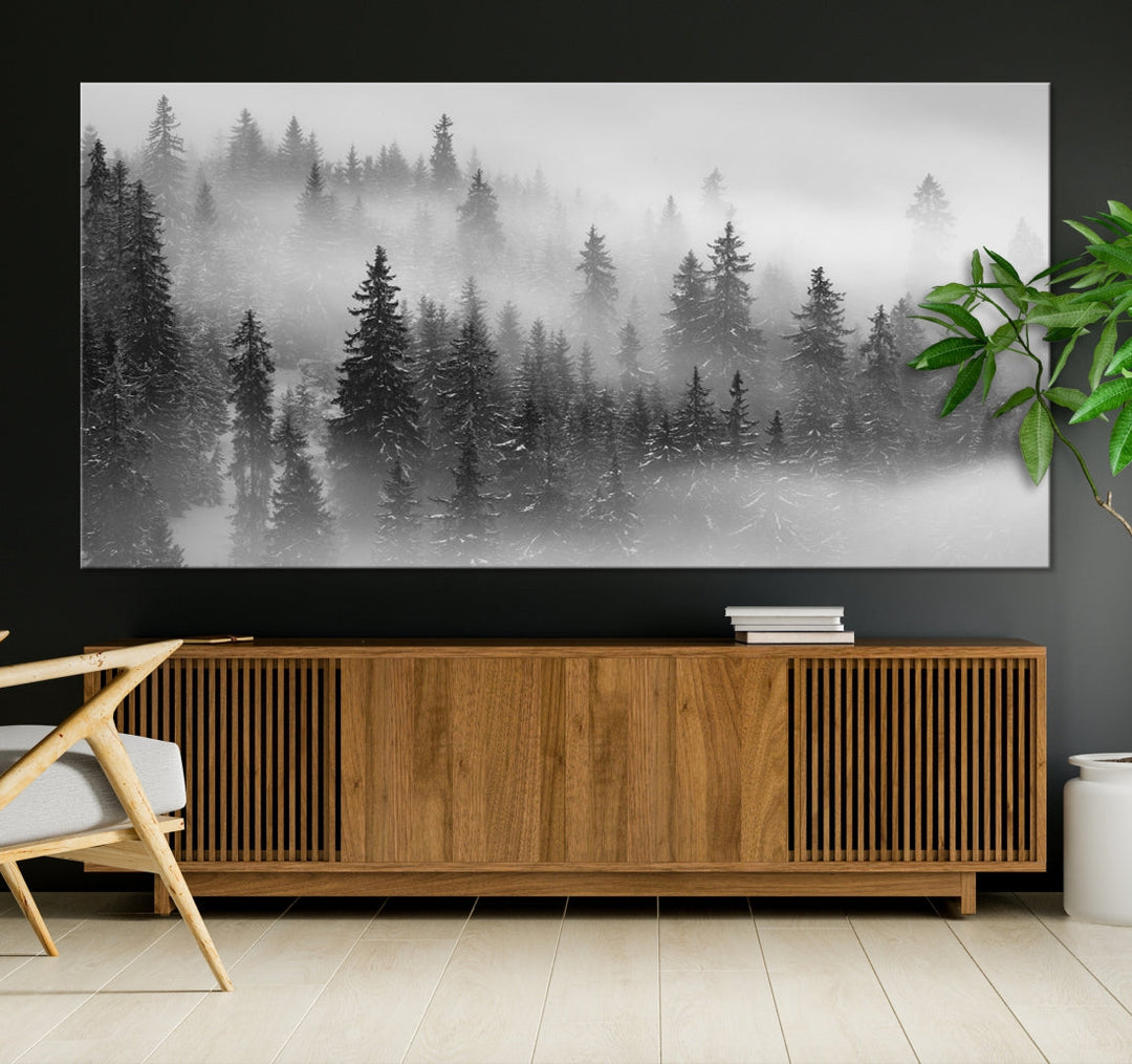 Bring the Serene Beauty of a Misty Foggy Forest with Clouds to Your Home with Our Nature Wall Art Canvas Print