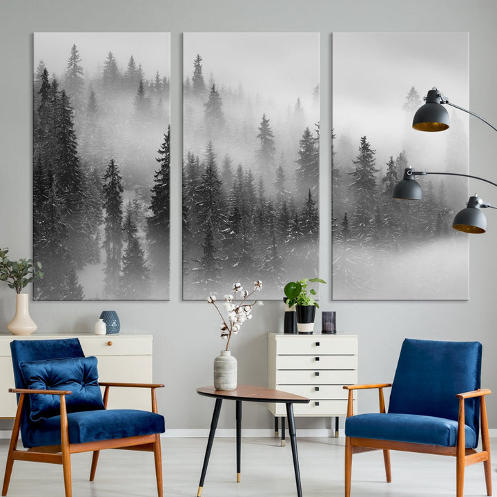 Bring the Serene Beauty of a Misty Foggy Forest with Clouds to Your Home with Our Nature Wall Art Canvas Print