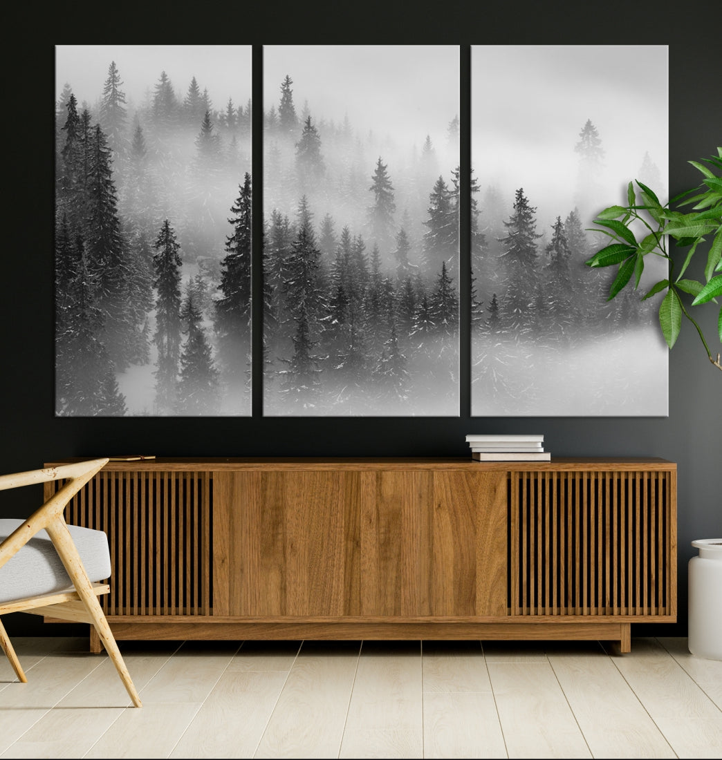 Bring the Serene Beauty of a Misty Foggy Forest with Clouds to Your Home with Our Nature Wall Art Canvas Print