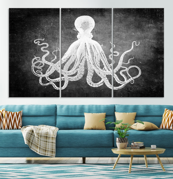 Black and White Octopus Art Print Canvas Wall Decor Easy to Hang