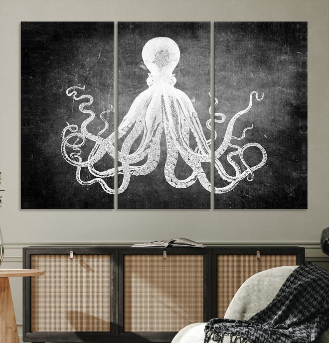 Black and White Octopus Art Print Canvas Wall Decor Easy to Hang