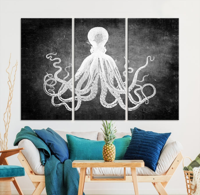 Black and White Octopus Art Print Canvas Wall Decor Easy to Hang