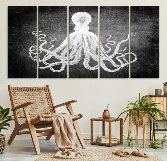 Black and White Octopus Art Print Canvas Wall Decor Easy to Hang