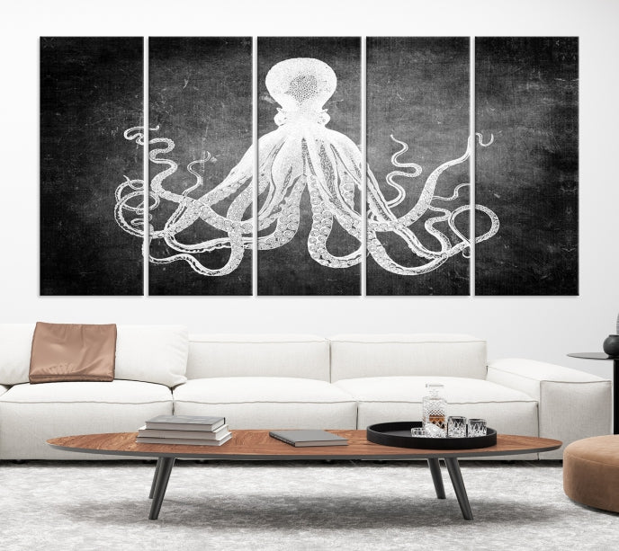 Black and White Octopus Art Print Canvas Wall Decor Easy to Hang