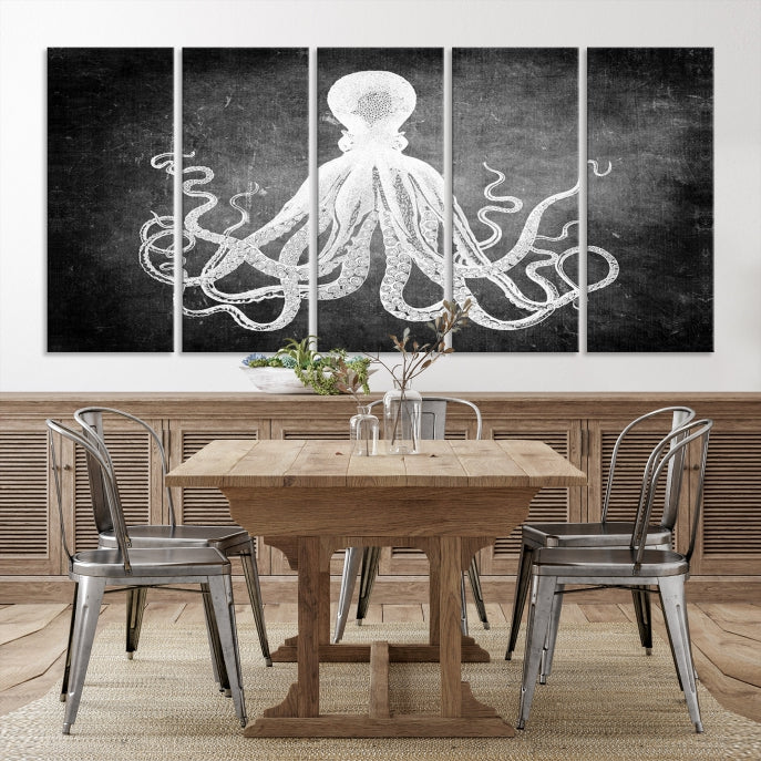 Black and White Octopus Art Print Canvas Wall Decor Easy to Hang