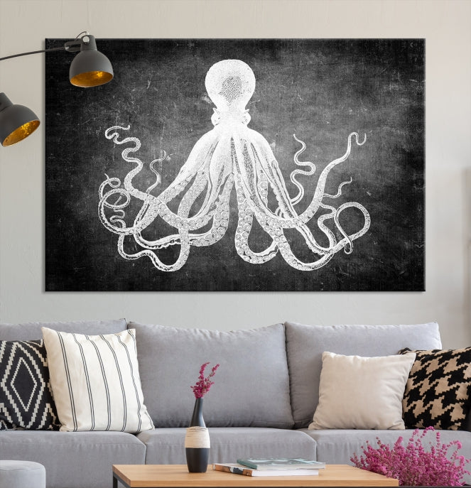 Black and White Octopus Art Print Canvas Wall Decor Easy to Hang