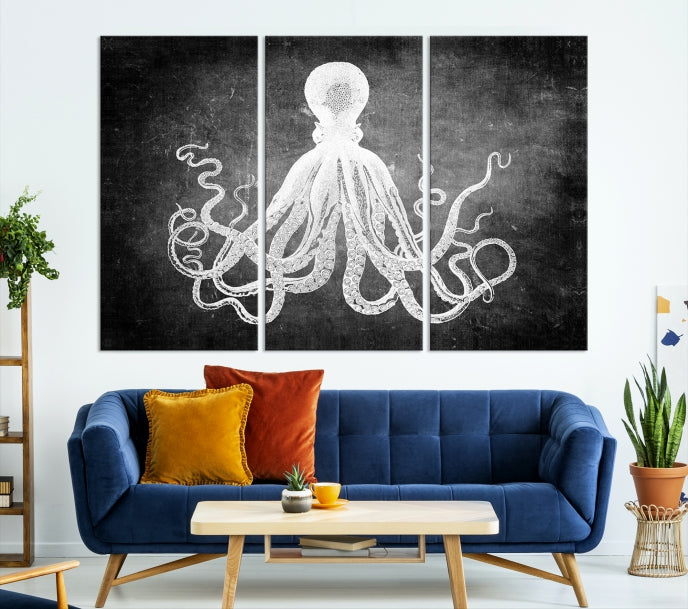 Black and White Octopus Art Print Canvas Wall Decor Easy to Hang