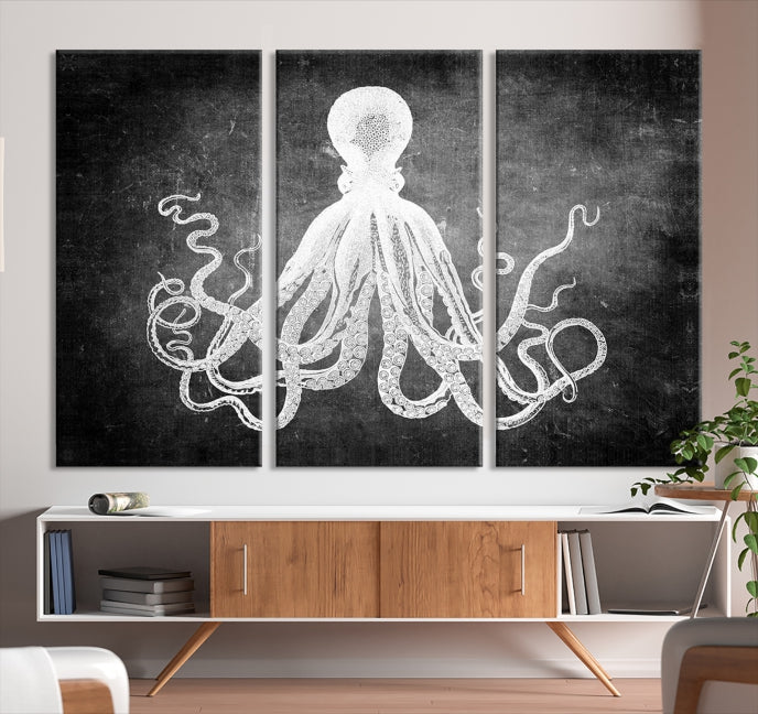 Black and White Octopus Art Print Canvas Wall Decor Easy to Hang