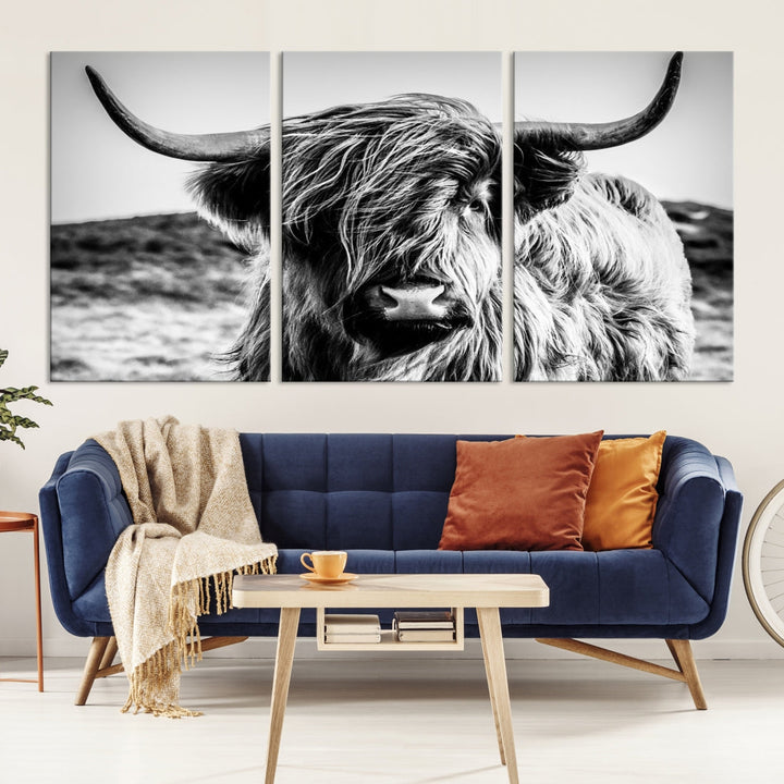 Black and White Scottish Cow Canvas Wall Art Highland Cattle Canvas Print