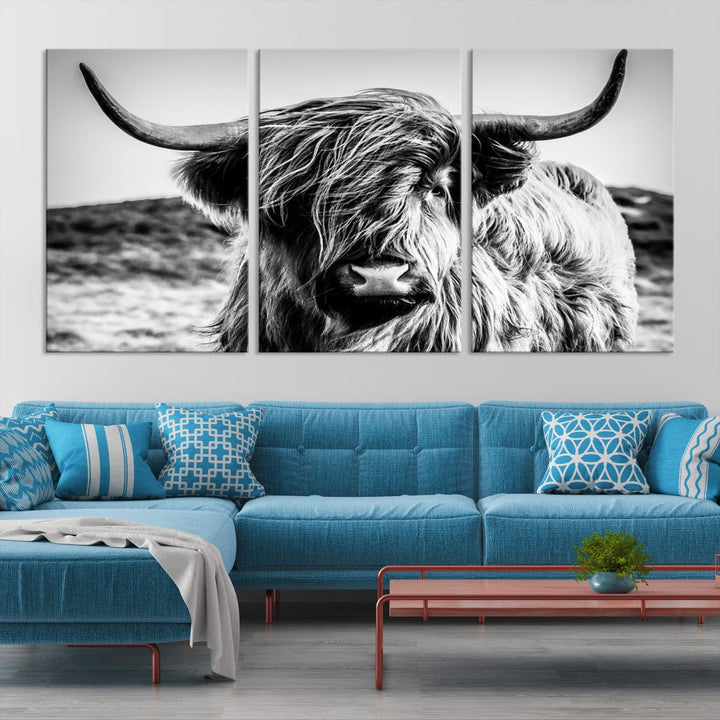 Black and White Scottish Cow Canvas Wall Art Highland Cattle Canvas Print