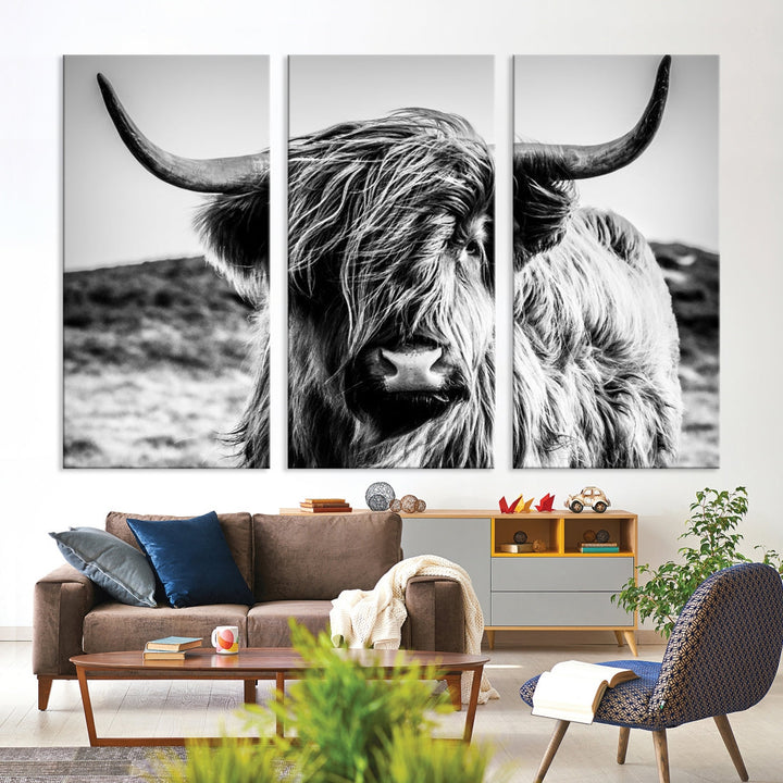 Black and White Scottish Cow Canvas Wall Art Highland Cattle Canvas Print